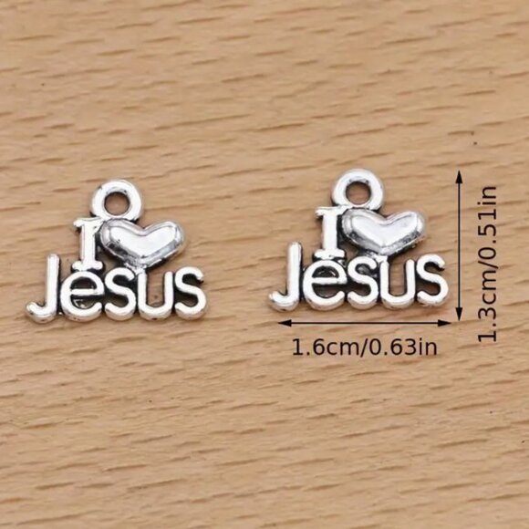 Antique Silver Plated I Love Jesus Charms 10pcs - Picture 3 of 3